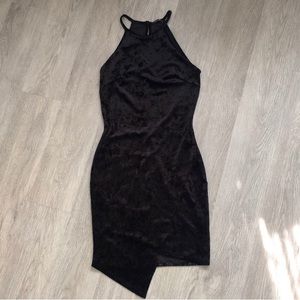 Black crushed velvet asymmetrical dress